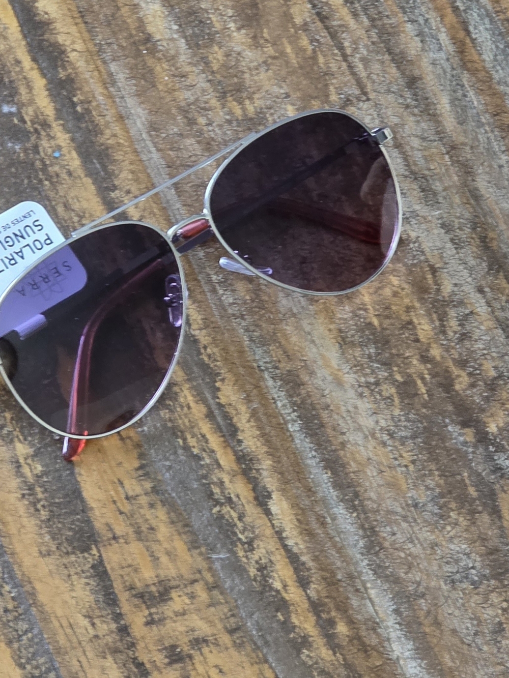 Serra NWT Women's Aviator Sunglasses in Silver Frame with Purple Lenses
